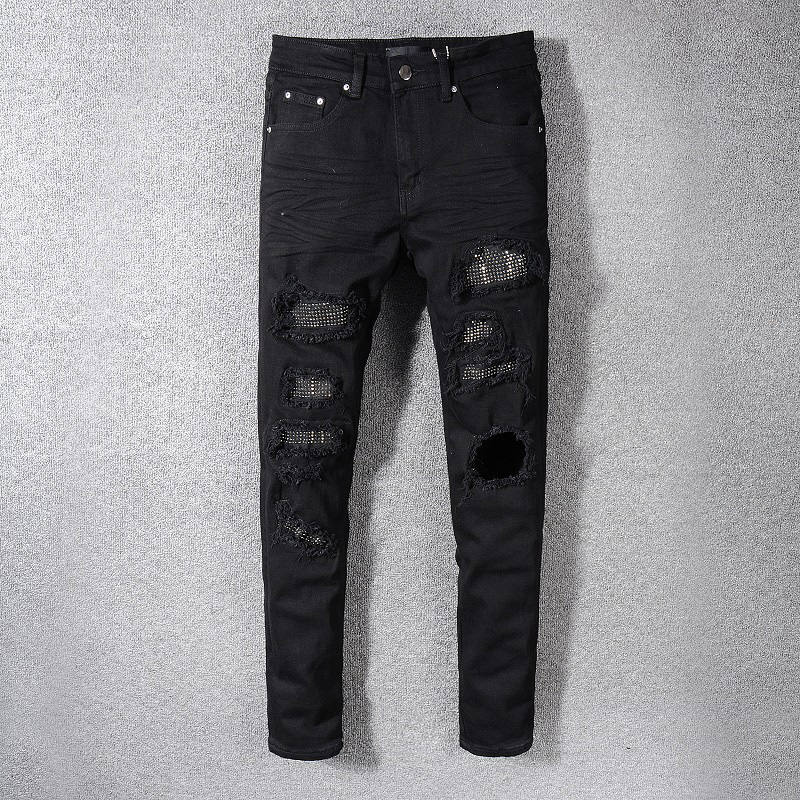 

New Mens Jeans Mens Zipper Jeans Ripped Denim Pants Mens High Quality Biker Pants Size 28-42, Black #565