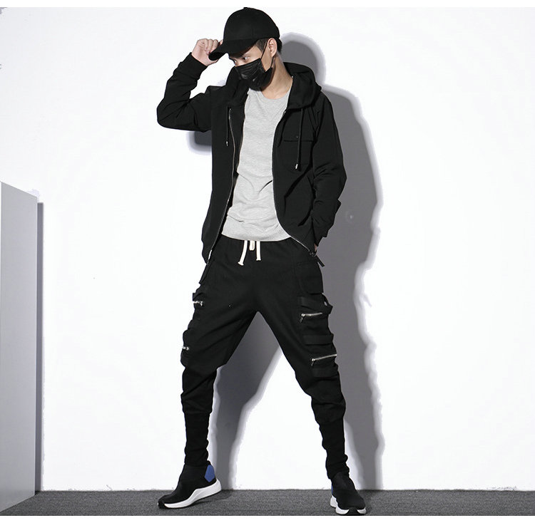 

Januarysnow Brand Designer Black Streetwear Harem Pants Men Zipper Pockets Male Sweatpants Trousers Casual Slim Joggers Men