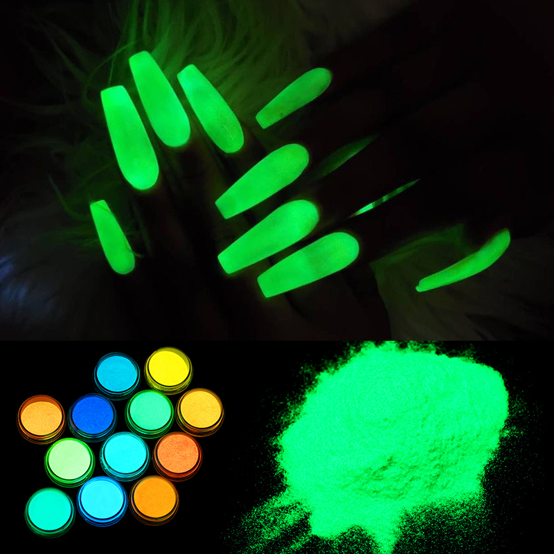

Neon Phosphor Powder Nail Glitter Powder 12 Colors Dust Luminous Pigment Fluorescent Nail Glitters Glow in the Dark Random Color
