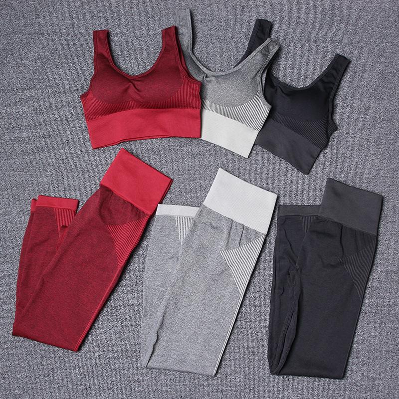 

High quality Brand Designer Womens Cotton Yoga Suit Sleeve Sportwear Tracksuits Fitness Jumpsuit Sport 3 Piece set 2 running outfits runner, Gray-short pant and bra