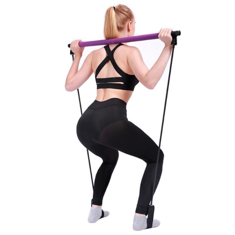 

Pilates Bar Kit Body Abdominal Resistance Rope Puller Multi functional Yoga Rally Rod Pilates Stick Fitness Bar Body Workout, Pink