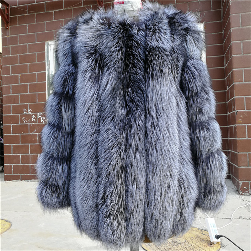 

2020 new style women' natural real silver fur coat jacket thick warm fashion winter genuine customize vertical stripes long, Lafite red-60