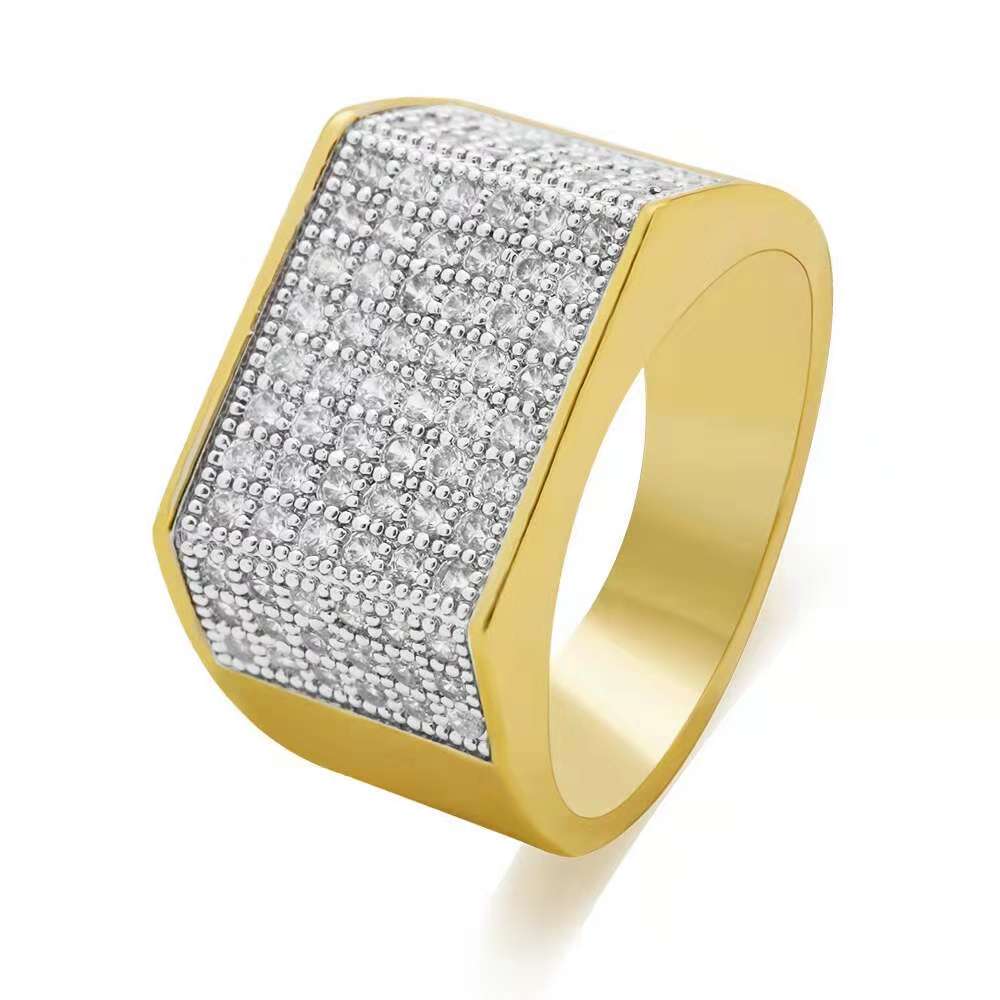 hip hop diamonds cluster ring for men Classic gold rings fashion full diamond copper real gold plated luxury designer jewelry free shipping