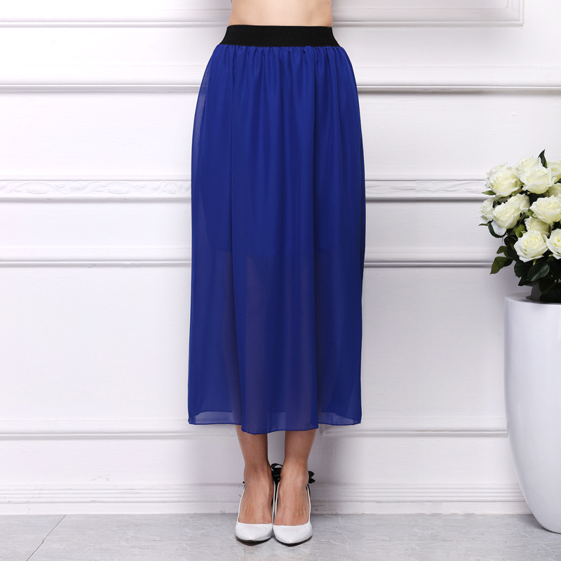 

Plus Size Elegant Women Long Chiffon Skirt Elastic Waist Mesh Pleated White Blue Skirt Sexy Loose Large Size Clothes 21 Colors, 1305-light purple