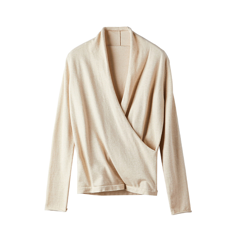 

Wrap Over Sweater Women Elegant Wrapped Sweaters Knitted, Sand