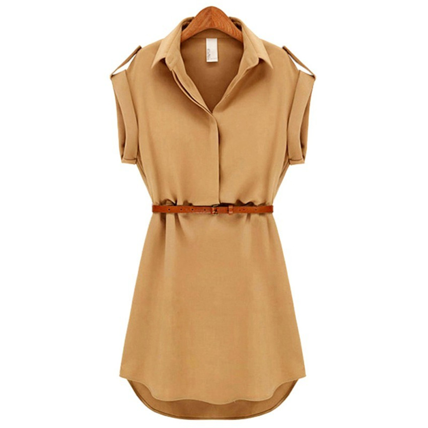 

Women Summer Dresses Plus Size Evening Party Beach Mini Dress with Belt Casual Short Sleeve Slim Ladies Dresses, Khaki(with belt)