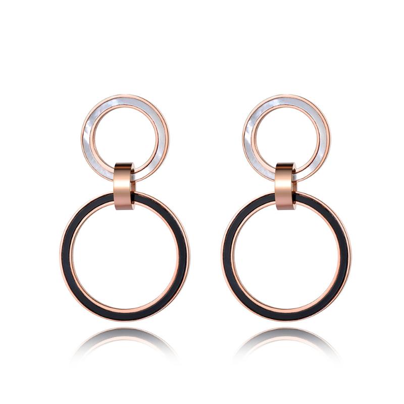 

Stud White Shell & Black Acrylic Double Circle Stainless Steel Earrings Rose Gold Handmade Ear Jewelry For Women JE19011