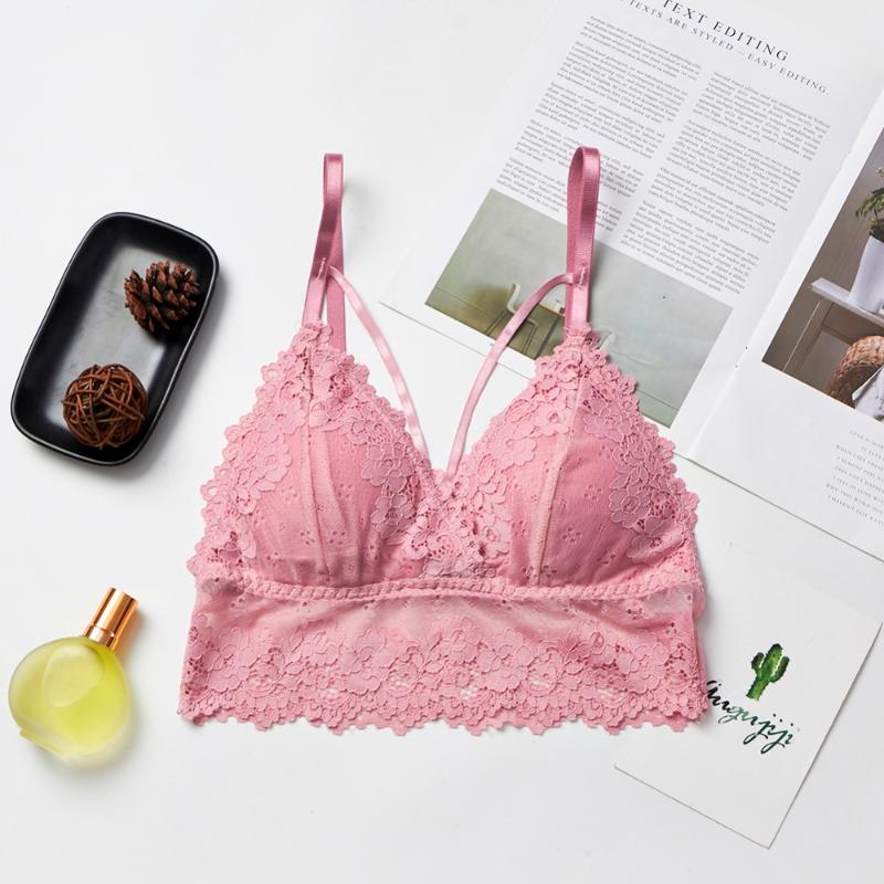 

5Colors Fashion Bra Hollow Out Bralette Wireless Chest Padded Bras Women Seamless Lace Sexy Lingerie, Gold