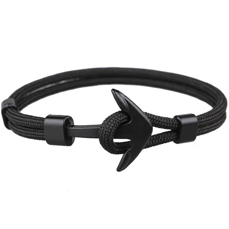 

Anchor Charm Bracelets Jewelry Men Black Color Fashion Survival Rope Chain Bracelet Male Wrap Wristband Metal Sport Hooks Bangles for Women