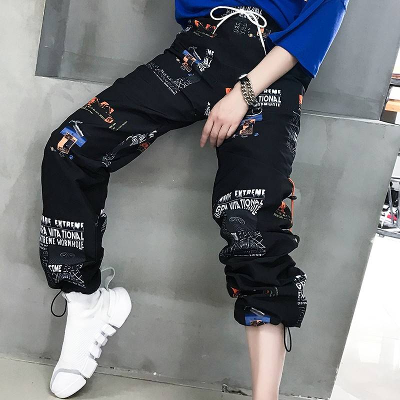 

2020 Women Fashion High Waist Harem Pants Women Cool Print Pants Trouser Jogger Hip Hop Cargo Pants Streetwear, White