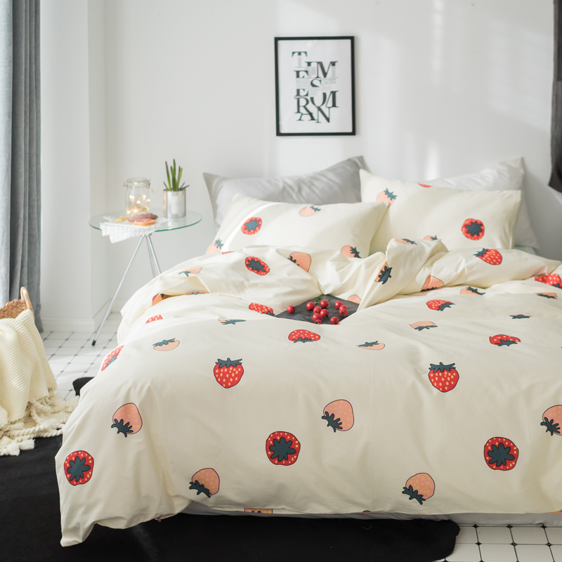 

2018 Cute Strawberry Fruits Bedding Set Cotton Fabric 3/4Pcs  Queen King Size Duvet Cover Flat Sheet Pillow Cases, 20181999