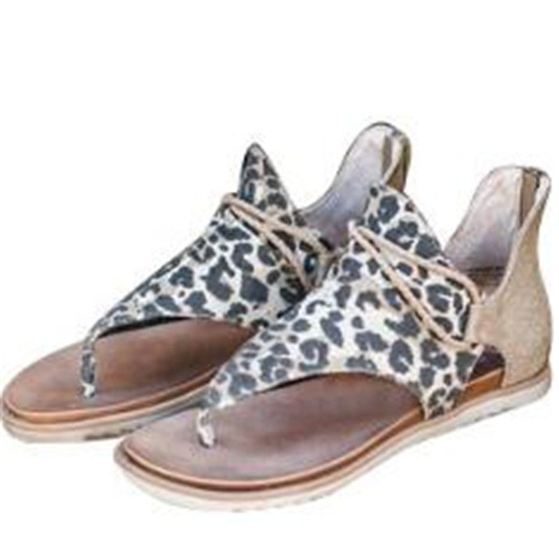 

2020 New Women Sandals Summer Shoes Leopard Print female Large Size shoes Flat Women Sandals Summer ladies, Beige