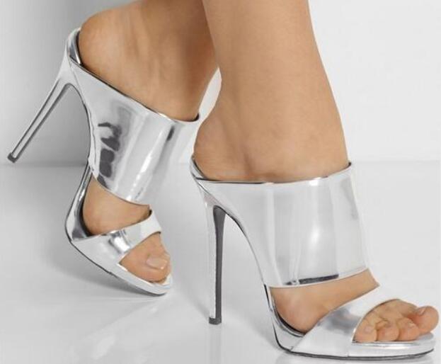 

Big Size 10 Hot Selling Gold Silver Double Band Sandals High Heel Cut-out Summer Slippers For Women Free Ship, Multi