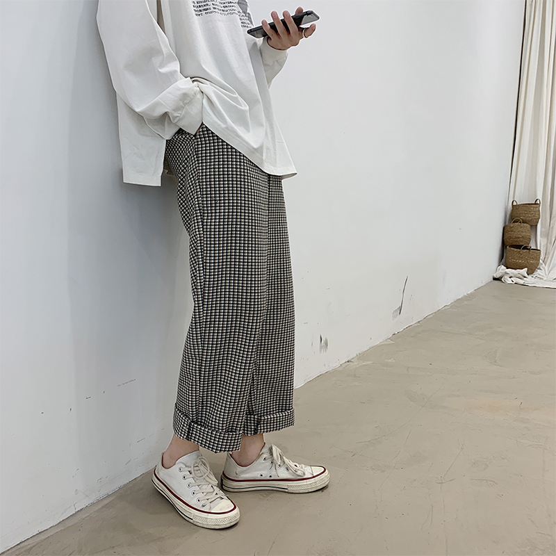 

Harajuku Plaid Harem Pants Men 2020 Vintage Korean Fashion Joggers Mens Wide Leg Pants Japanese Straight Sweat