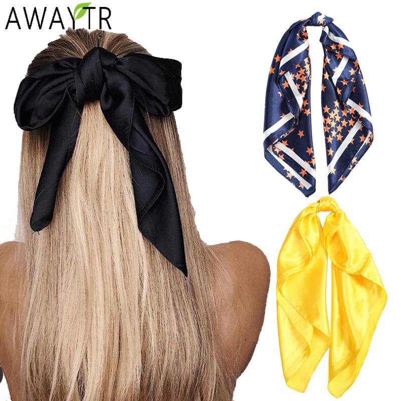 

Women Print Hair Scarf Square Silk Neck Scarves Female Scrunchies Bow Headband Lady Ribbon Tie Hairbands Holder Hair Accessories