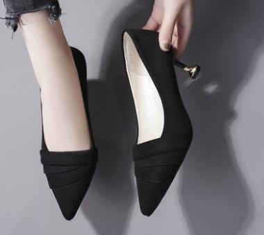 

2019 Women's shoes in Spring and Autumn with New style High heel fine heel pointed end Suede@3080, Black