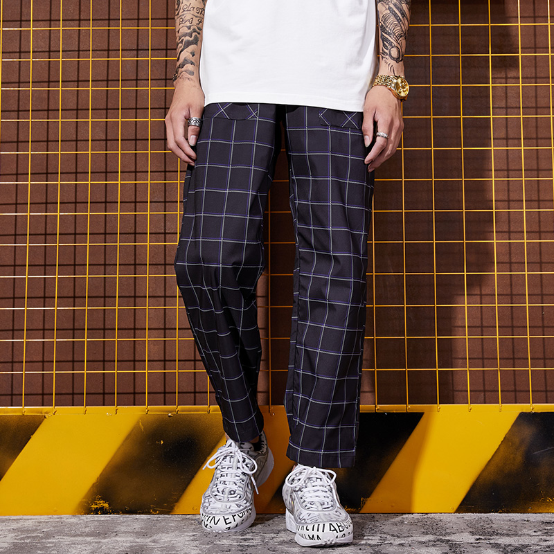 

Hip hop, European and American trend lovers, men's and women's casual wear trousers, Harajuku student's checked pants, Black