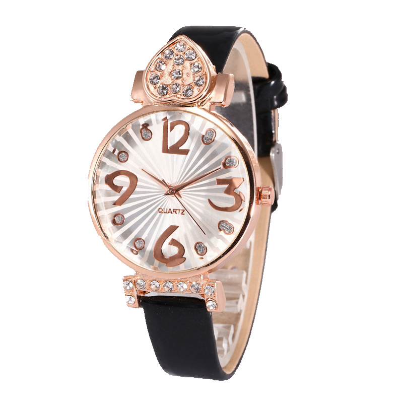 2019 new women love heart shape diamond big numbers leather watches wholesale ladies casual dress simple design quartz watches
