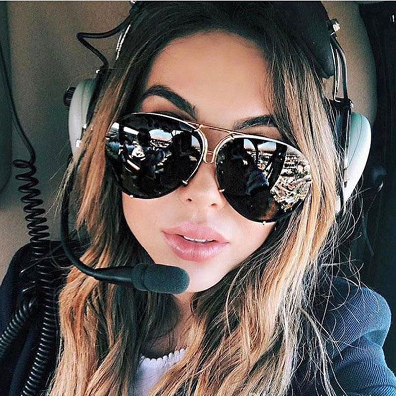 

oversized sunglasses Sunglasses Women Vintage Pilot Classic Metal Glasses Street Beat Shopping Mirror Oculos De Sol Gafas UV400