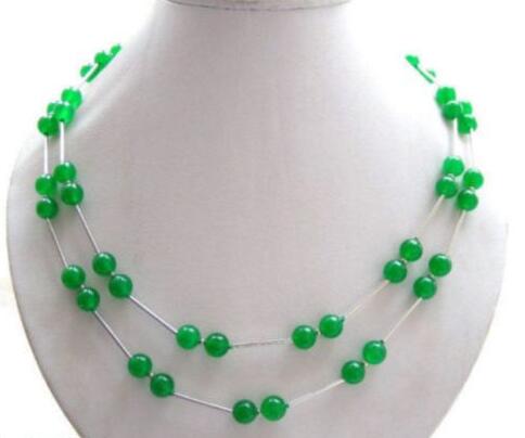 

8mm round green natural stone necklace 42inch