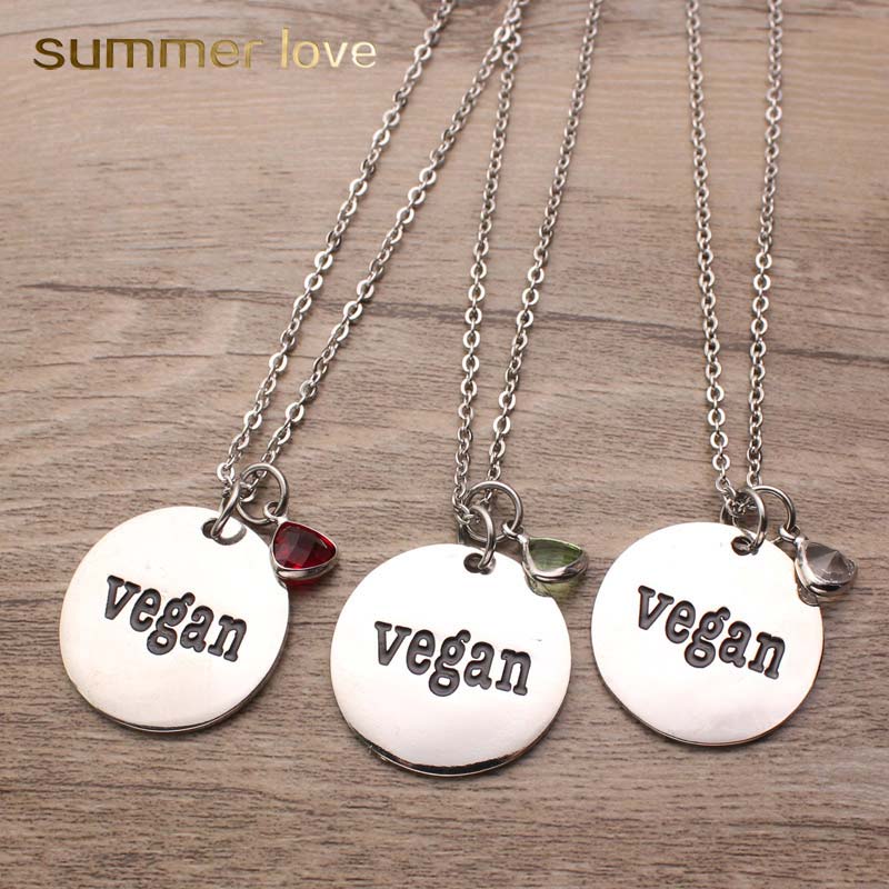 

High Quality Vegan Letter Stainless Steel Pendant Necklace for Women Men Fashion Vegetarian Lifestyle Silver Chain Necklace Fashion Jewelry