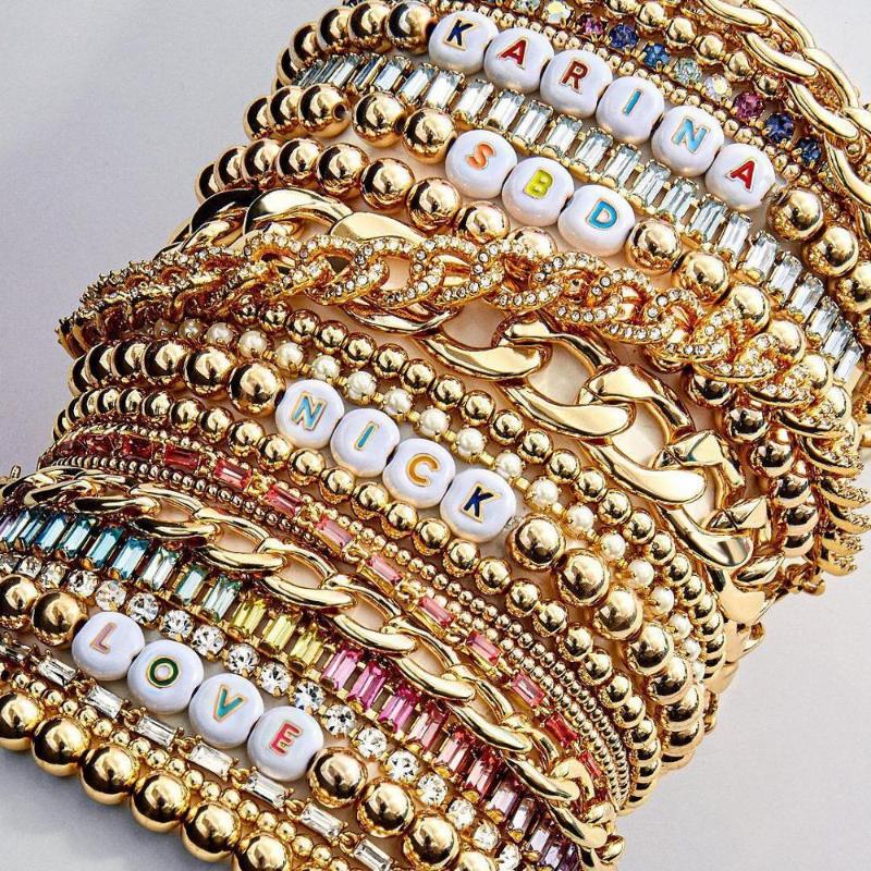 

Miwen INS Trendy Colorful Rhinestone Beads Chain Bracelet For Women Sparkly Crystal Wrist Bracelets Gold Metal Bead Bracelet