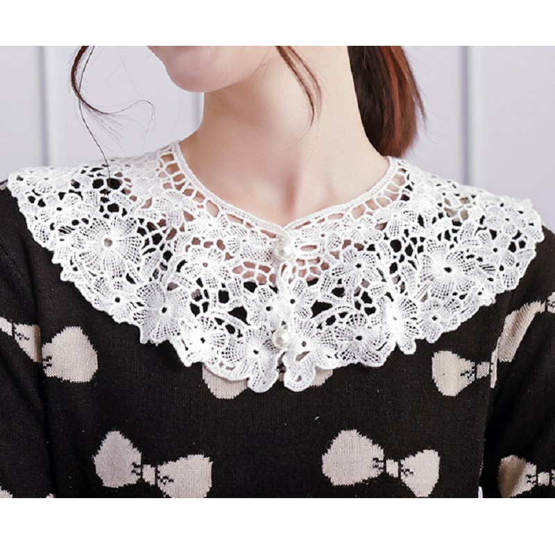 

False Collars Women Shawl Fake Dress Shirt Collar Cappa Cotton Lace Wraps Sun-proof Retro Elegant Neckwear Openwork Embroidered 2pcs/lot