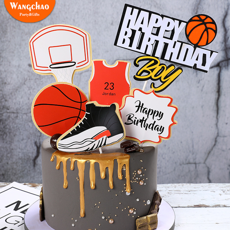 

1set Basketball Soccer Sports Theme Decoration Boys Cake Decoration Happy Birthday Cake Topper 4 Designs available