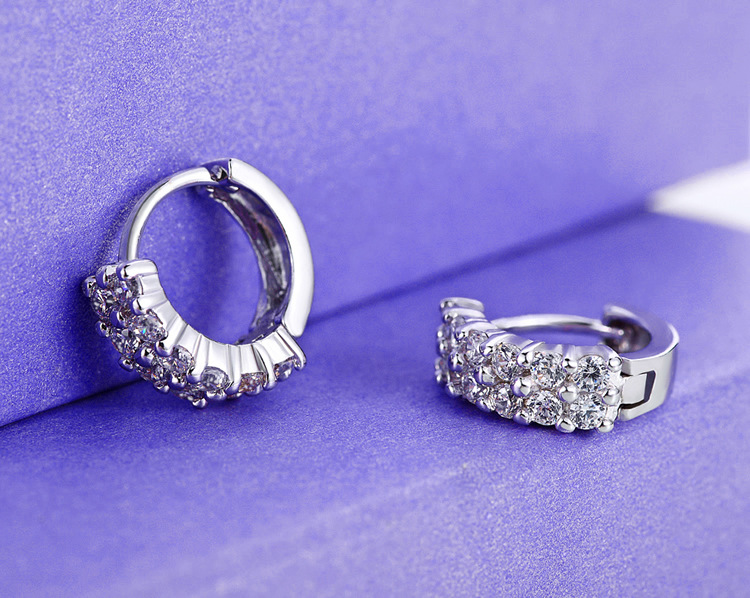 

Hoop & Huggie 925 silver Earring Double flash diamond earrings jewelry crystal Korean female fashion flash zirconium studs Earring high quality hotselling