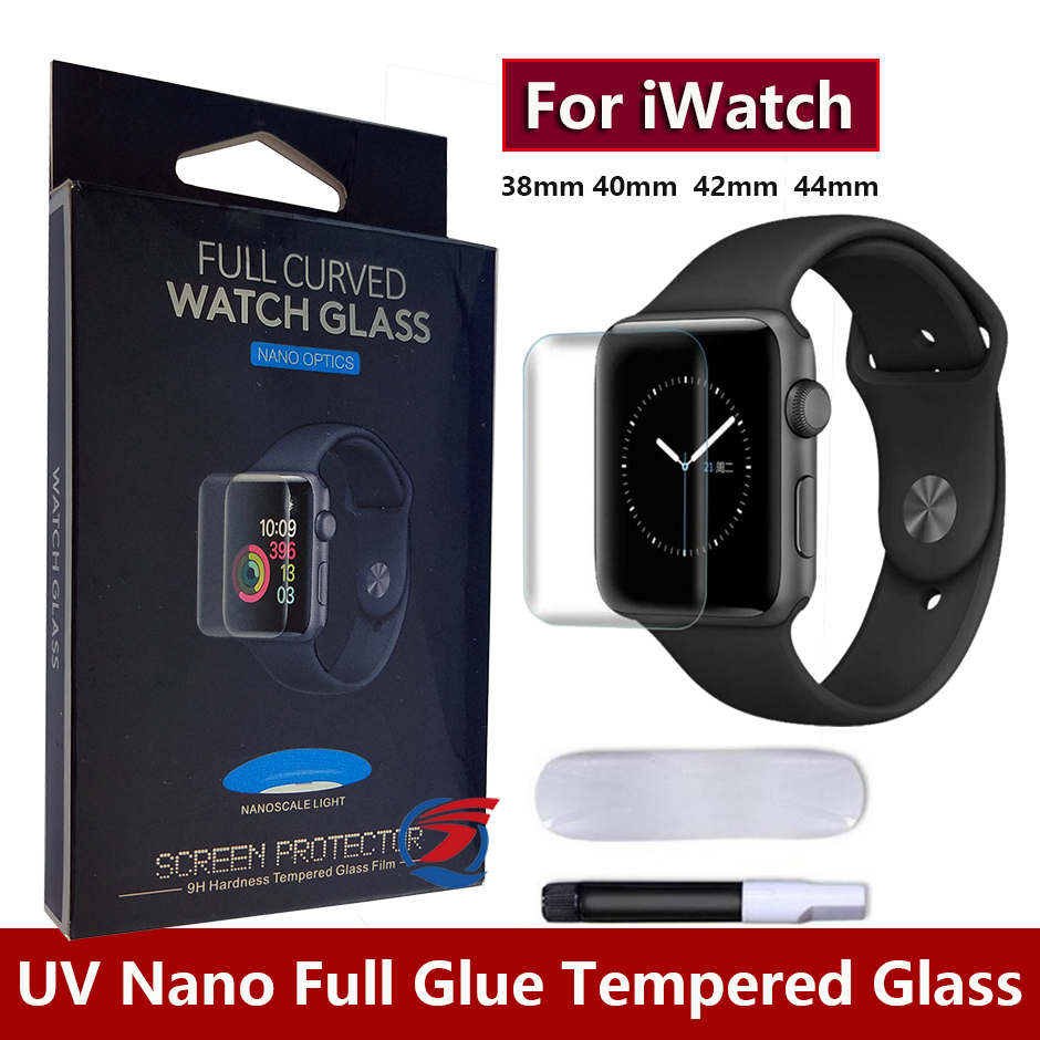

UV Liquid Full Glue 3D Curved Full Cover Tempered Glass Screen Protector Film for iwatch 38 40 42 44 with retail package free shipping