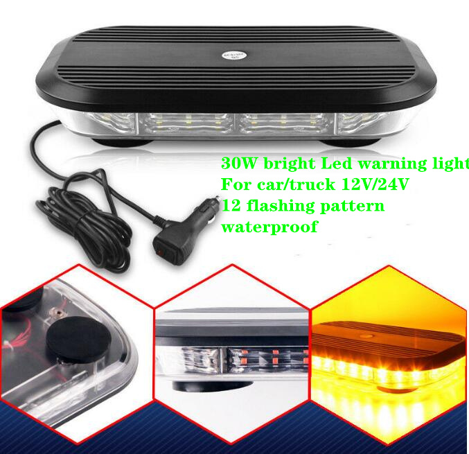 

12inch 30W bright Yellow led car warning lights,truck emergency light,strobe flashing lamp,install magnet,waterproof, All amber