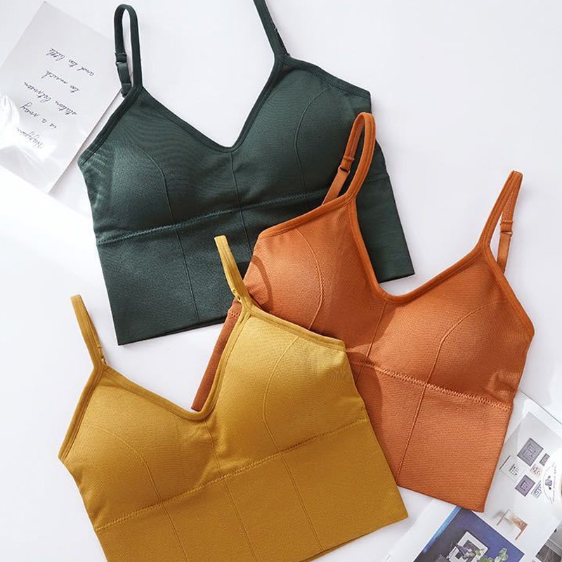 

3Pcs/sets Backless Bra Seamless Sexy Workout Bra Underwear Women Crop Top U Shape Yoga Gym Athletic Top Fitness Sport Bh, Yellow caramel white