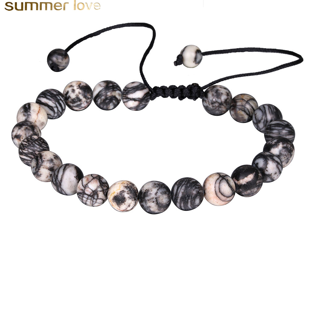 

Handmade Natural Stone Bead Bracelet Black Network Zebra Beads Rope Braided Bracelets For Men Women Jewelry Gifts