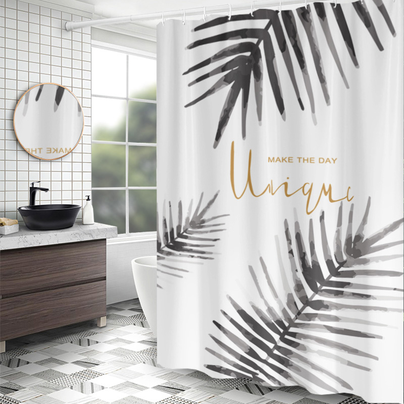 

Grey Leaves Shower Curtain Plant Print Bathroom Curtain Waterproof Polyester Shower Curtains for Bathroom