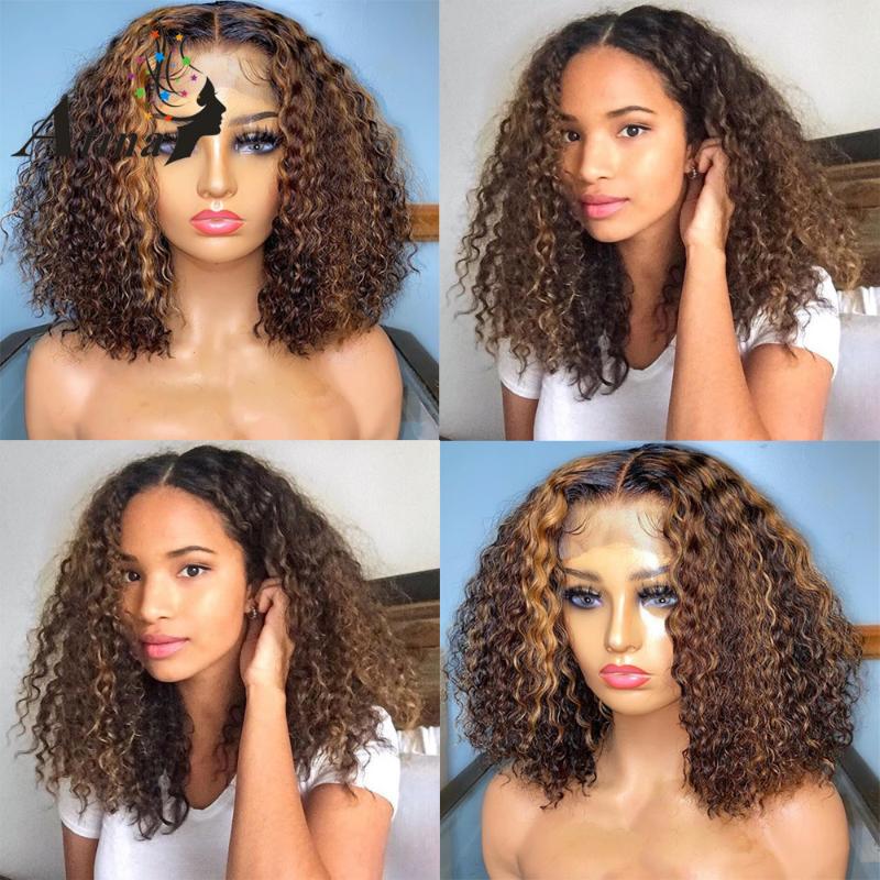 

Highlight Full Lace Wig Ombre Curly 13x6 Lace Front Human Hair Wigs for Women 180 HD 360 Frontal Wig Pre Plucked Remy Atina, 13x6 lace wig