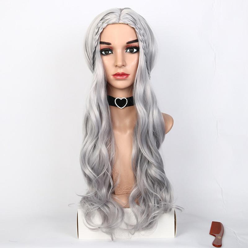 

Long Wavy Synthetic Silver color Wig Natural Wave Hair Wigs Heat Resistant Hair Wigs for Women