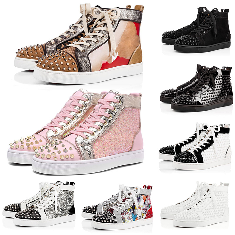 2020 Designer Chaussures de sport junior Suede formateurs plates cloutées Spikes Red Shoes Chaussures Bas haut top femmes pic d'argent des hommes