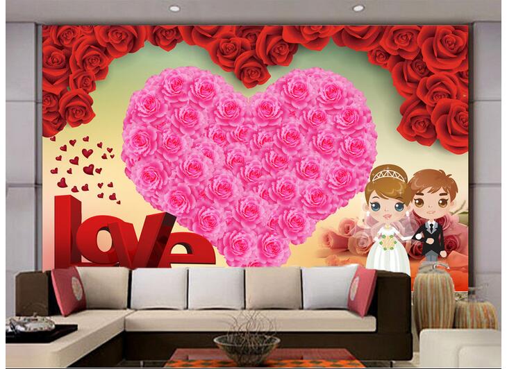 

WDBH 3d wallpaper custom photo mural Romantic wedding room rose LOVE living room office Home decor 3d wall murals wallpaper for walls 3 d, Non-woven