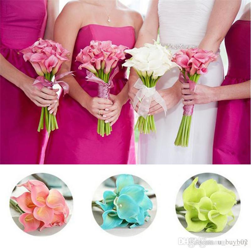 

Calla Lily Bride Bouquet 34CM Long Single Artificial Flower Silk Flower 13 Color Option for Wedding Anniversary Home Decoration, As picture