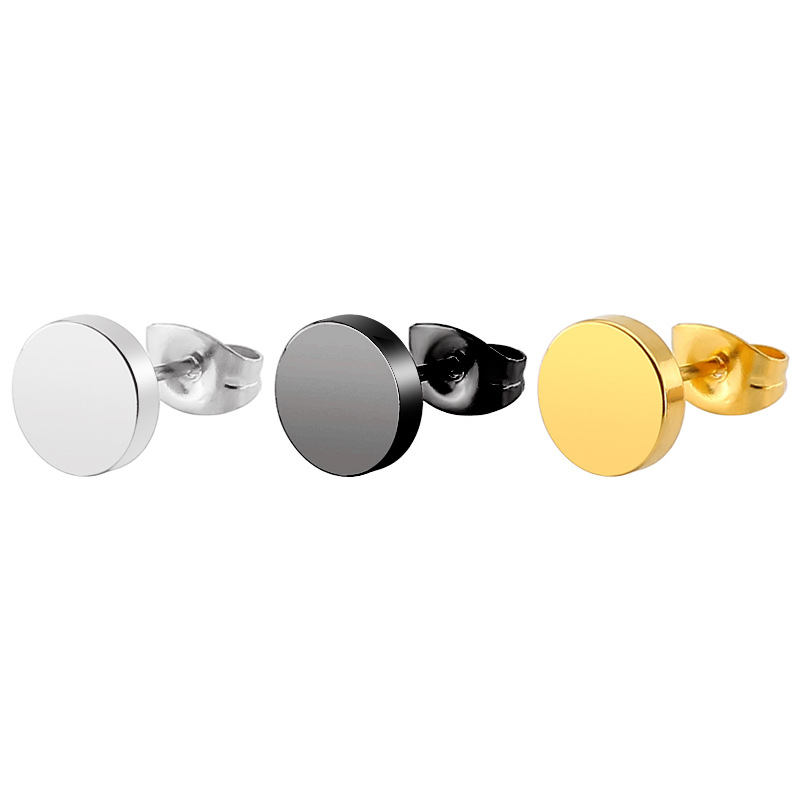 

New titaniumstainless steel unilateral round cake black ear nail fine needle barbell Earrings ear Jewelry Korean version