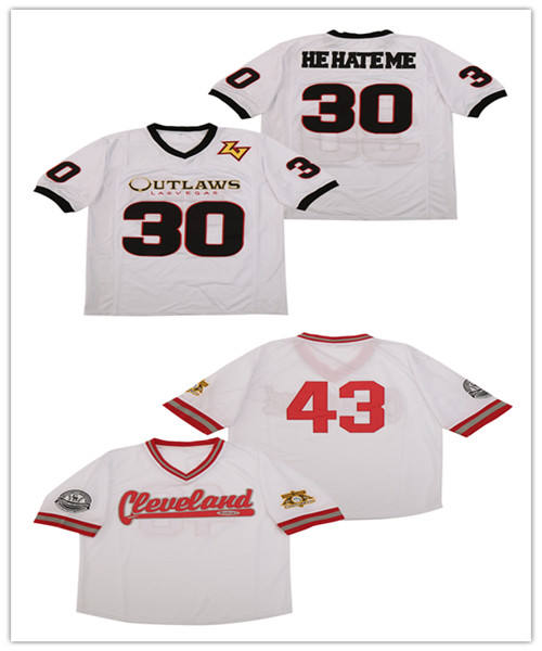 

Men's 30 'He Hate Me' Las Vegas Outlaws XFL White Football Jerseys Sticthed Cleveland Buckeyes 43 Jersey Size S-3XL Good Quality, As pic