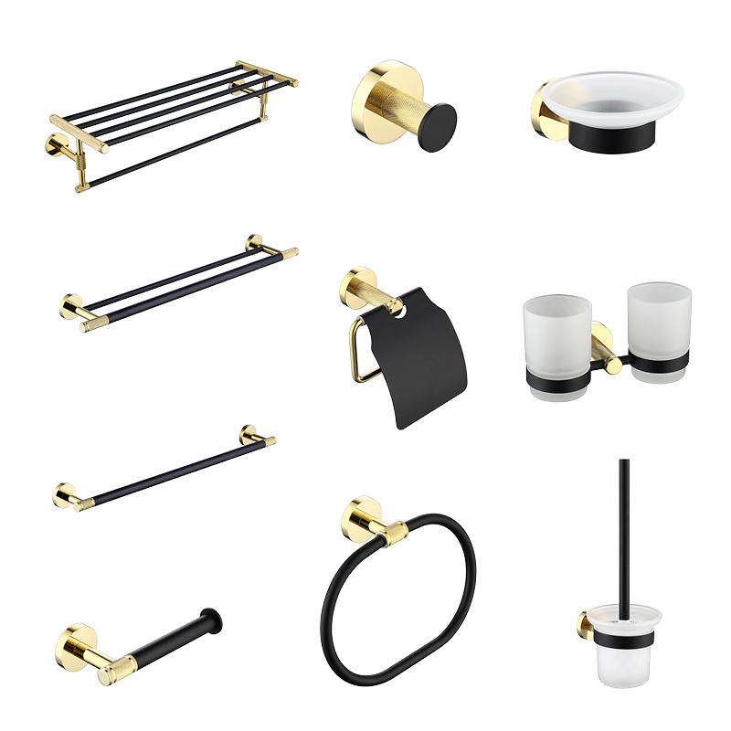 

Black Gold Bathroom Accessories Set Solid Brass Towel Ting Towel Rack Shelf Wall Toilet Brush Holder Soap Dispenser Coat Hooks