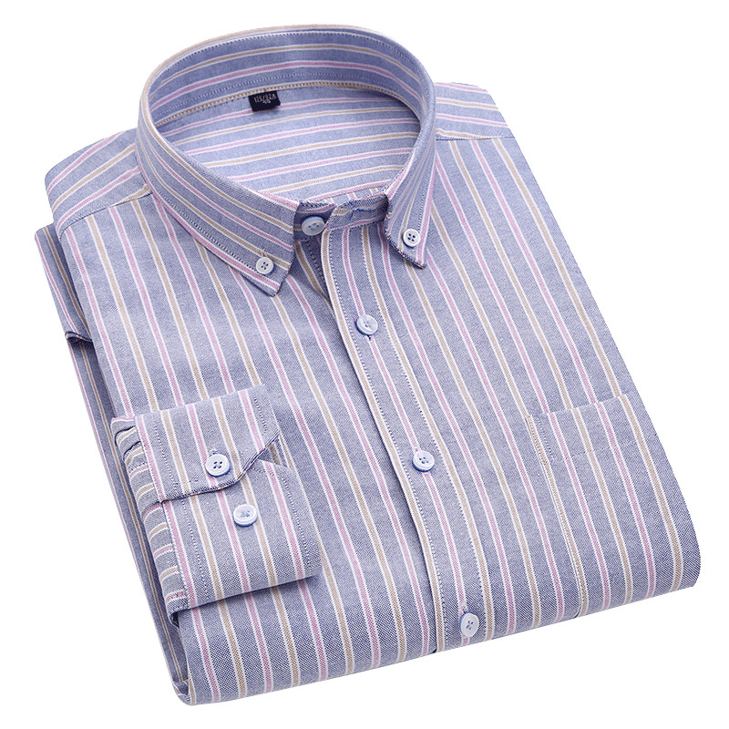 

Breathable Oxford Pure Cotton Long Sleeve Men Smart Casual Shirts button down collar Leisure Striped Shirts for Male, 6520-30