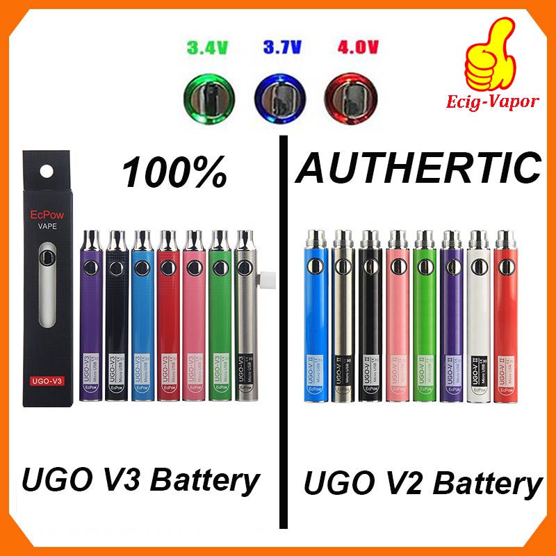 

100% Original EcPow UGO V2 V3 III Vaporizer Battery Preheat Variable Voltage 510 Thread EVOD EGO Micro USB Charger Vape Pen
