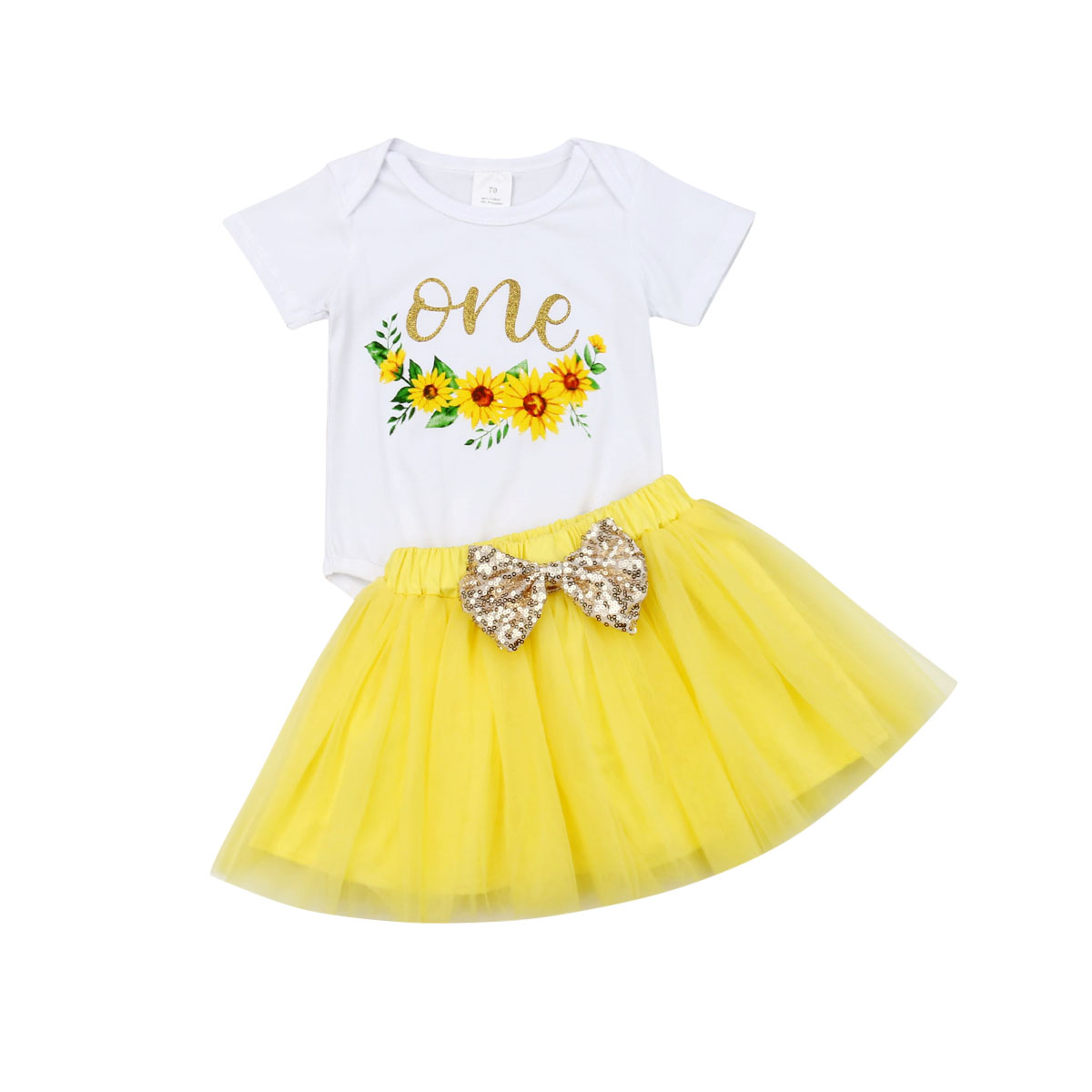 Kid Outfit 0-2T Baby Girl Clothes Set Newborn One Year Birthday Party Infant Clothing Suit Bodysuit+Tulle Skirt Sequin Bow-image-471377613