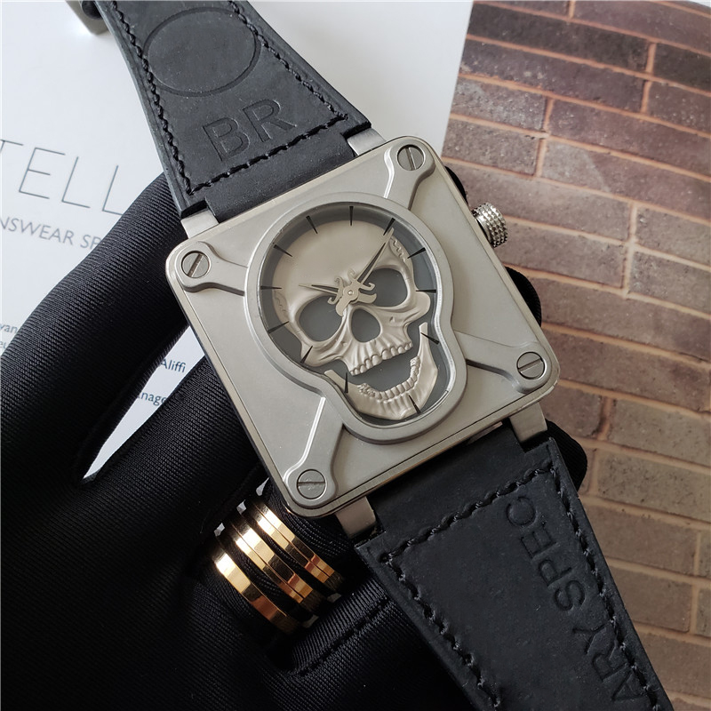 

Luxury mens watches top quality automatic watch skull airborne designer men watches leather band stainless steel square case montre de luxe, Brown