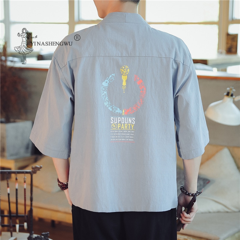 

Japanese Costume Men Printed Yukata Coat Kimono Samurai Harajuku Japan Style Shirt Chinese Traditional Embroidery Haori Cardigan