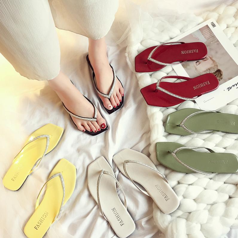 

Flip flops Sandals Woman 2020 NEW Summer Slippers Shoes Women Rhinestone Slides Antiskid Sole for Pregnant Woman Black White, Green