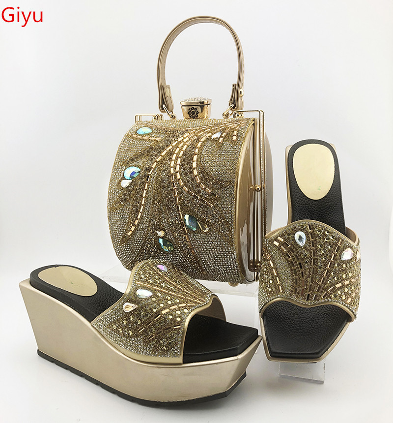 

Italian Shoes With Matching Bags Set Italy African Women's Party Shoes and Bag Sets sky gold Color Women shoes!! ES1-3, Yellow