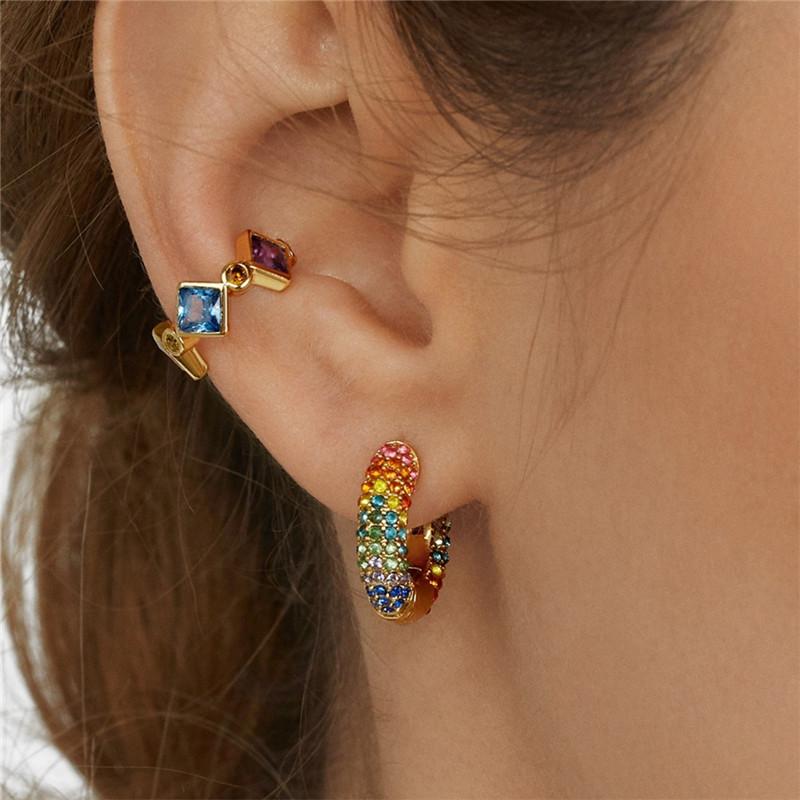 

Summer Rainbow Colorful Pave Crystal Earrings Cooper Mini Hoop Earring for Women High Quality Party Classic Jewelry